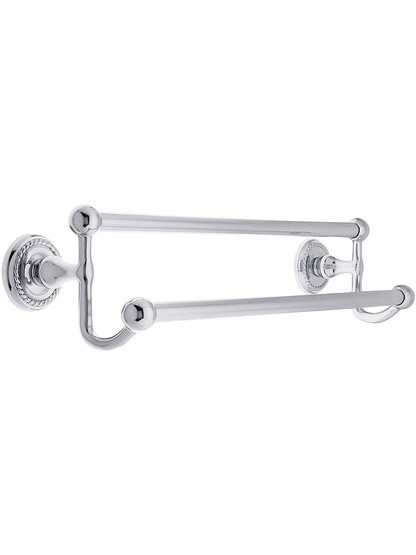 18 inch Brass Double Towel Bar with Rope Rosettes in Polished Chrome.